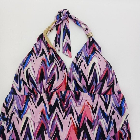 Swimsuits For All Tankini Zig Zag Print Swimsuit Purple Chevron Halter Modest 12 - Picture 3 of 11